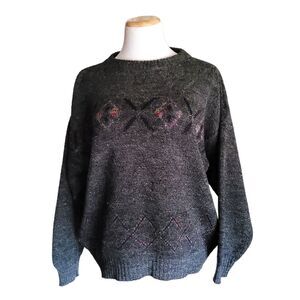 Creations Boris Vintage 80's Gray Wool Blend Argyle Sweater Made in Italy Medium